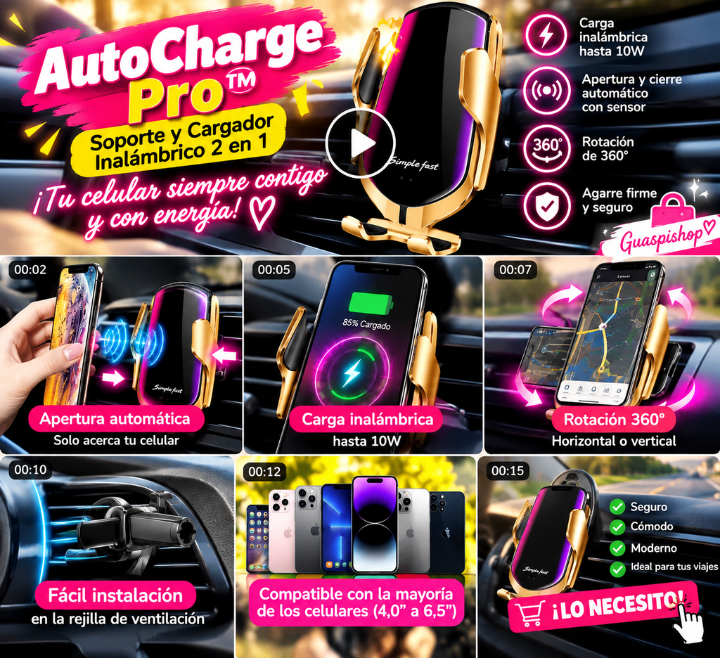 🚗⚡ AutoCharge Pro™ | Soporte y Cargador Inalámbrico para Auto
