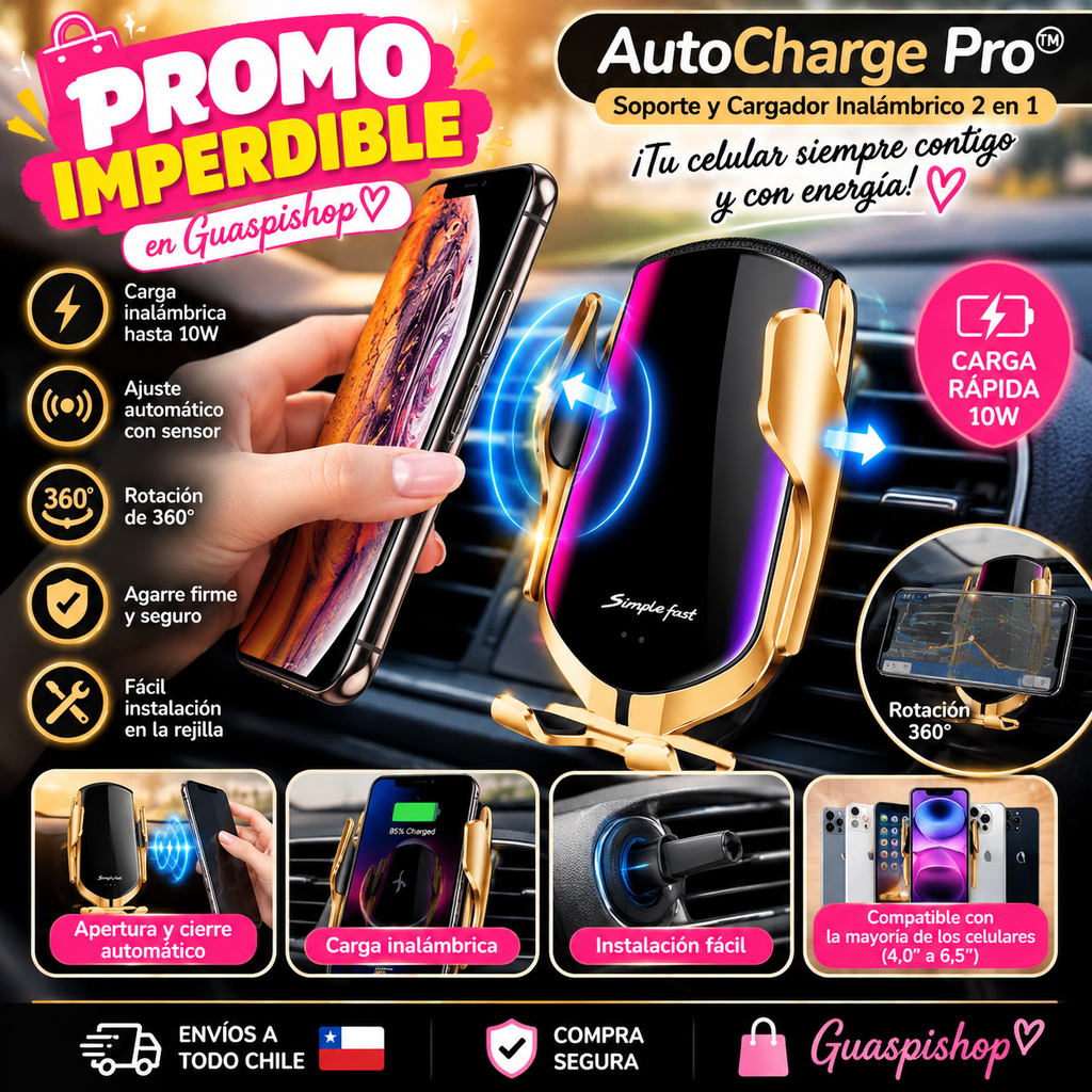 🚗⚡ AutoCharge Pro™ | Soporte y Cargador Inalámbrico para Auto